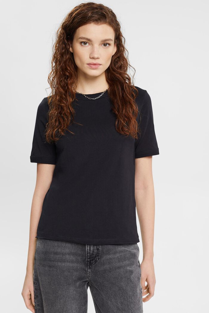 T-Shirt aus Baumwolle, BLACK, detail image number 0