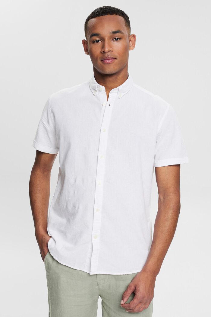 À teneur en lin : la chemise à col boutonné et manches courtes, WHITE, detail image number 0