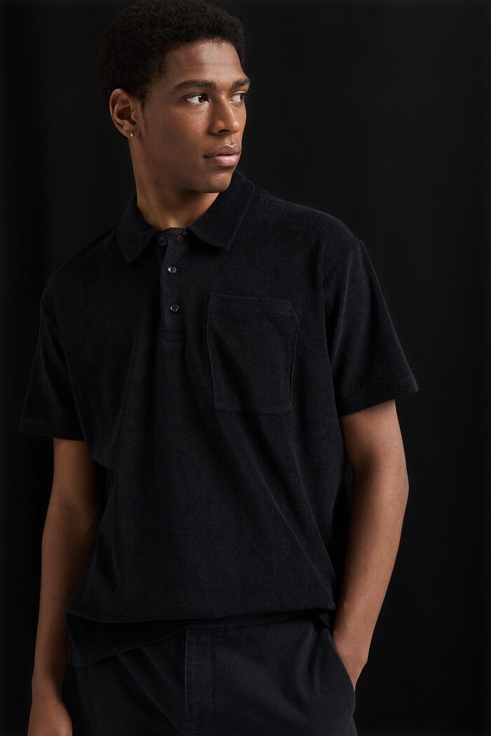 Frottee-Polohemd aus 100% Baumwolle, BLACK, detail image number 0