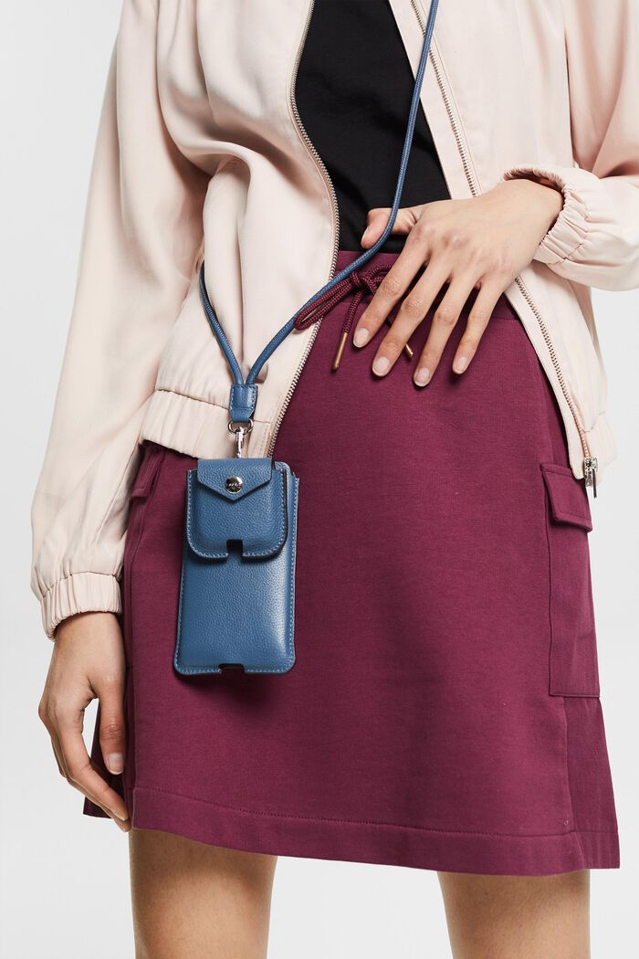 Smartphone-Bag mit Münztasche aus Leder, LIGHT BLUE, detail image number 3