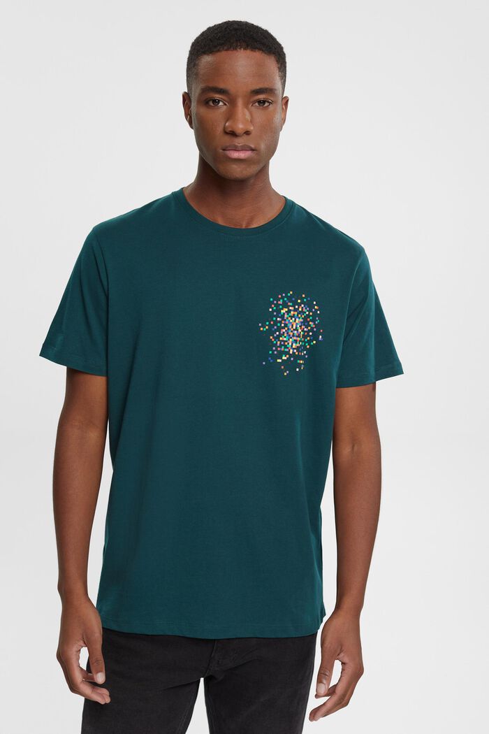 T-Shirt mit Print auf Brusthöhe, DARK TEAL GREEN, detail image number 0