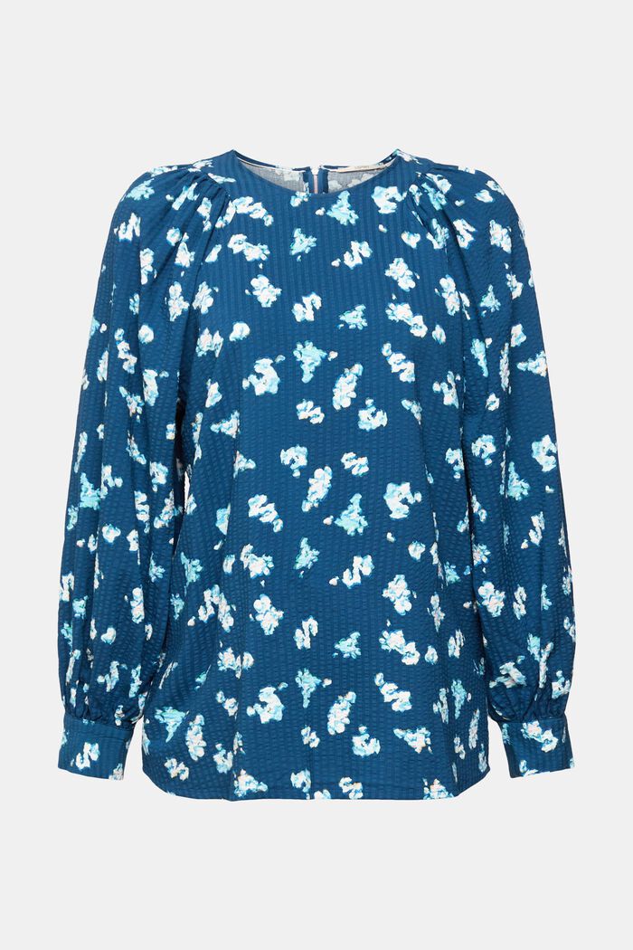 Bluse aus floralem Seersucker, PETROL BLUE, detail image number 7