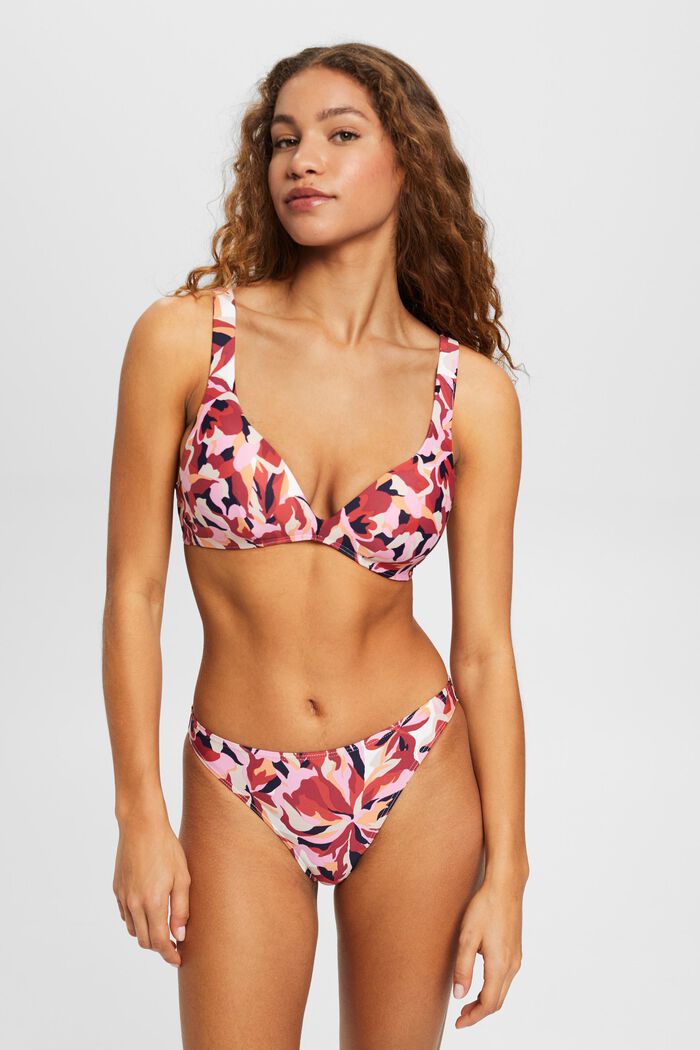 Wattiertes Bikini-Top mit floralem Print, DARK RED, detail image number 1