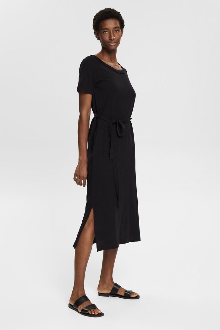 À teneur en lin : la robe chemisier longueur midi, BLACK, detail image number 5