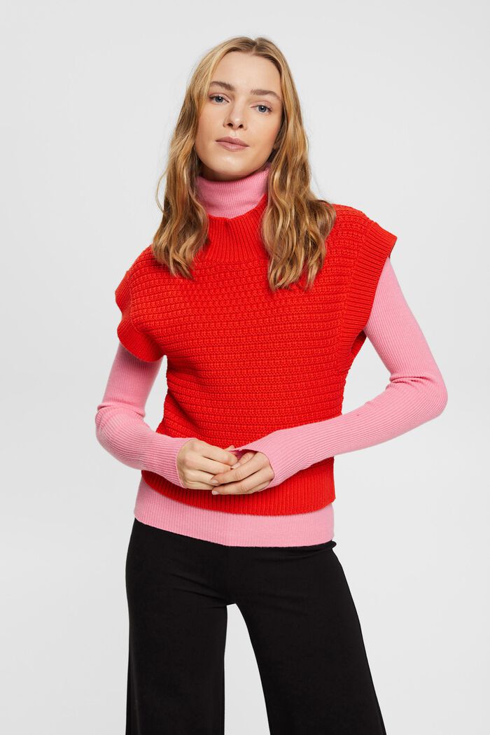Pull-over en maille sans manches, RED, detail image number 0