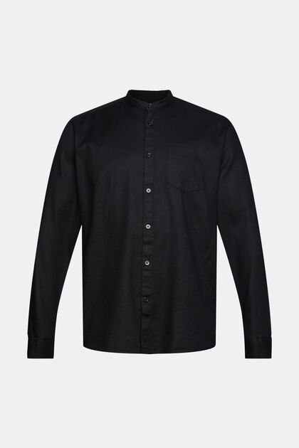 Chemise en coton à col droit, BLACK, overview