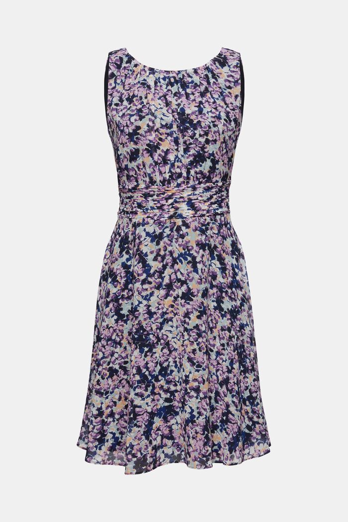 Recycelt: Chiffon-Kleid mit geraffter Taille, NAVY BLUE, detail image number 6