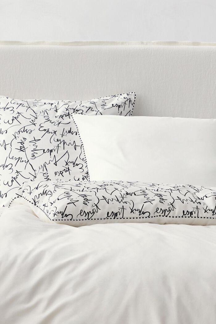 Parure de lit en satin à imprimé ornée du logo, WHITE, detail image number 1