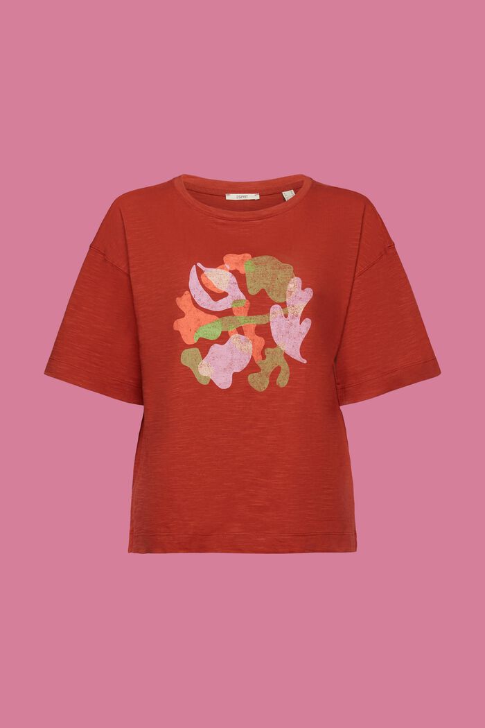 T-Shirt mit Print auf der Vorderseite, 100 % Baumwolle, TERRACOTTA, detail image number 6