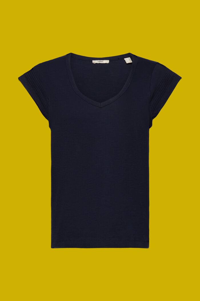 T-shirt à encolure en V, 100 % coton, NAVY, detail image number 6