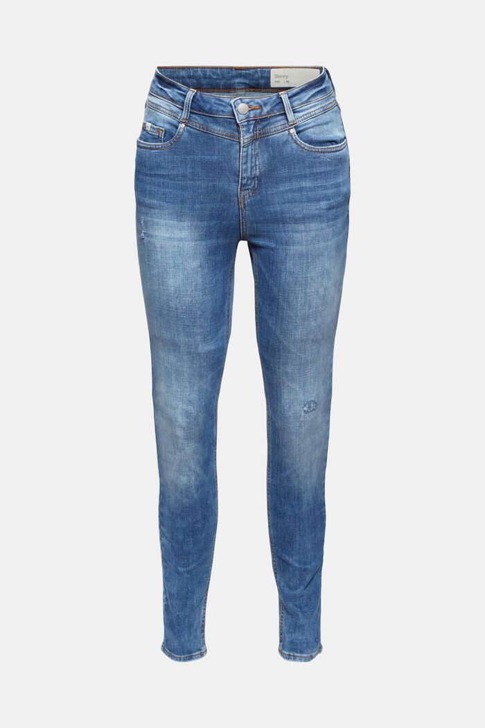 Knöchellange Jeans im Used-Look, Bio-Baumwolle, BLUE MEDIUM WASHED, detail image number 0