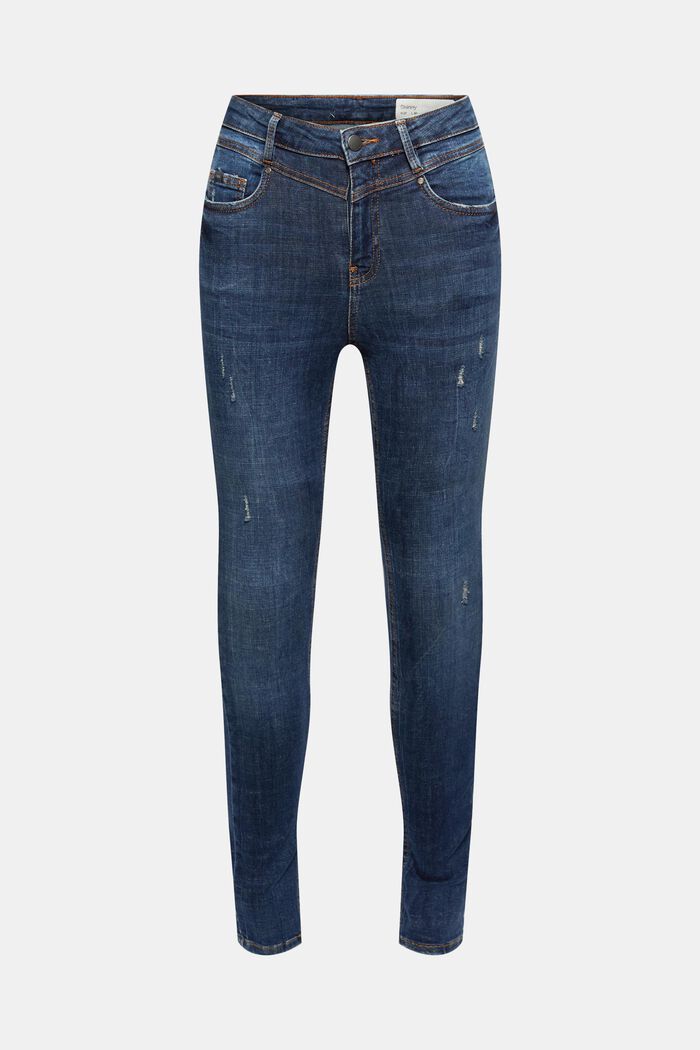 Knöchellange Jeans im Used-Look, Bio-Baumwolle, BLUE DARK WASHED, detail image number 0