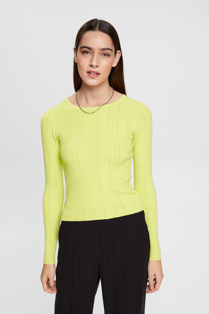 Pull-over style ajouré, BRIGHT YELLOW, detail image number 0