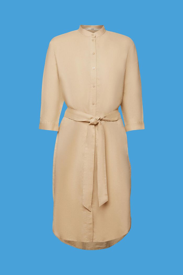 Robe-chemise à ceinture en mélange de lin et de coton, SAND, detail image number 7