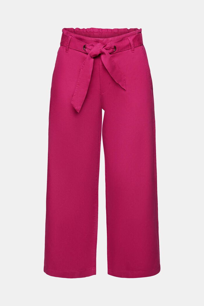Jupe-culotte en coton et lin dotée d’une ceinture à nouer, DARK PINK, detail image number 7
