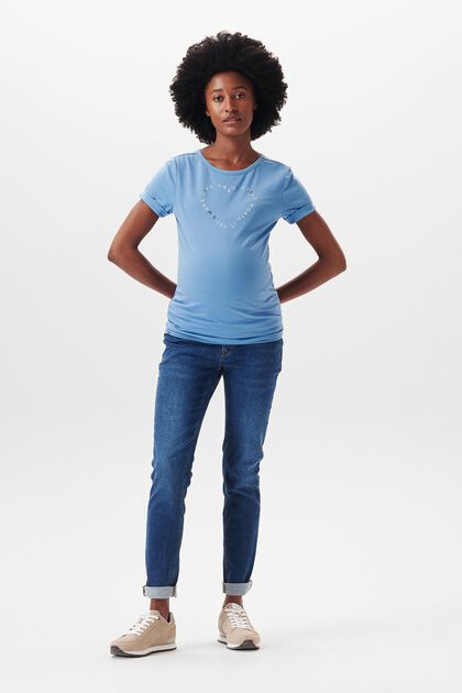 T-shirt à inscription imprimée, coton biologique, BLUE, overview