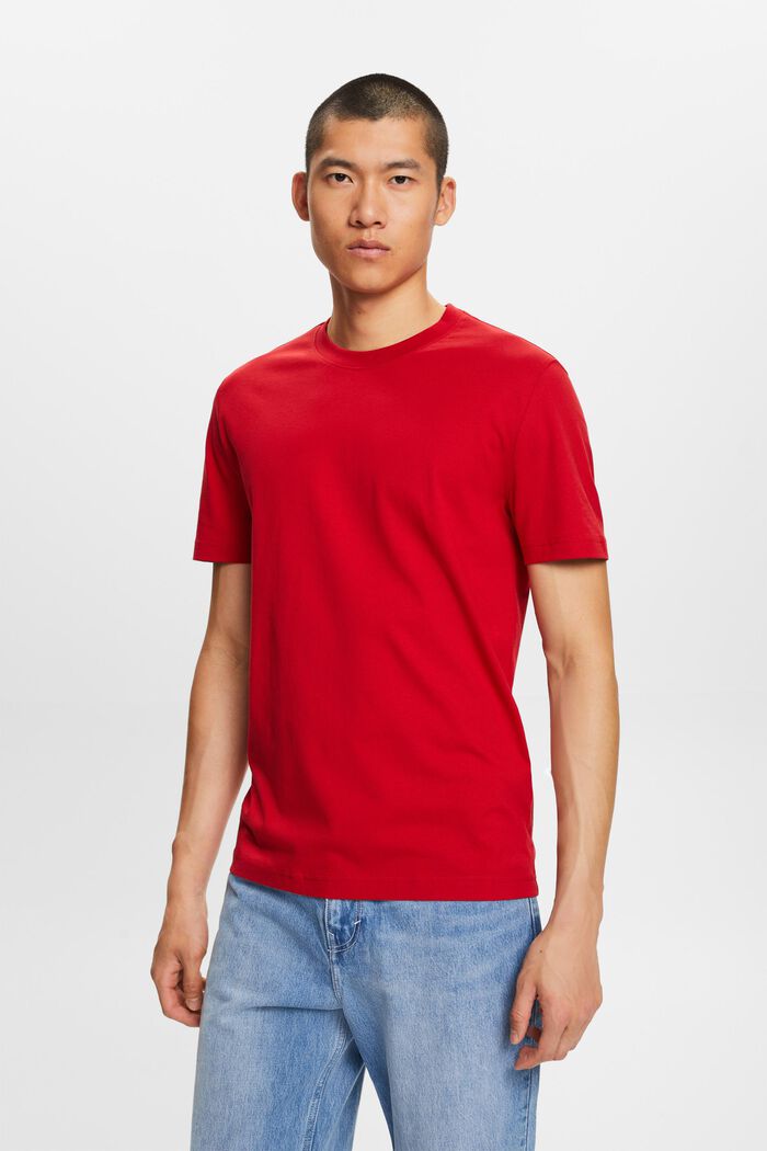T-shirt à col rond en jersey de coton Pima, DARK RED, detail image number 0