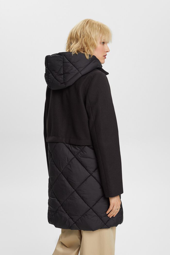 Manteau à capuche en matières mélangées, BLACK, detail image number 3