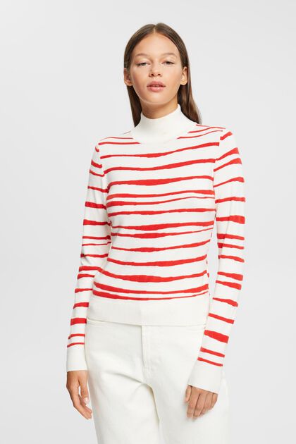 Stehkragen-Pullover mit Streifen, OFF WHITE, overview