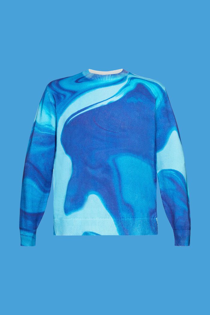 Gewebter Baumwollpullover mit Allover-Muster, BLUE, detail image number 6