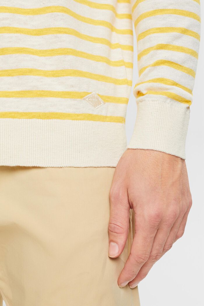 Pull-over en coton et lin à rayures, SUNFLOWER YELLOW, detail image number 4