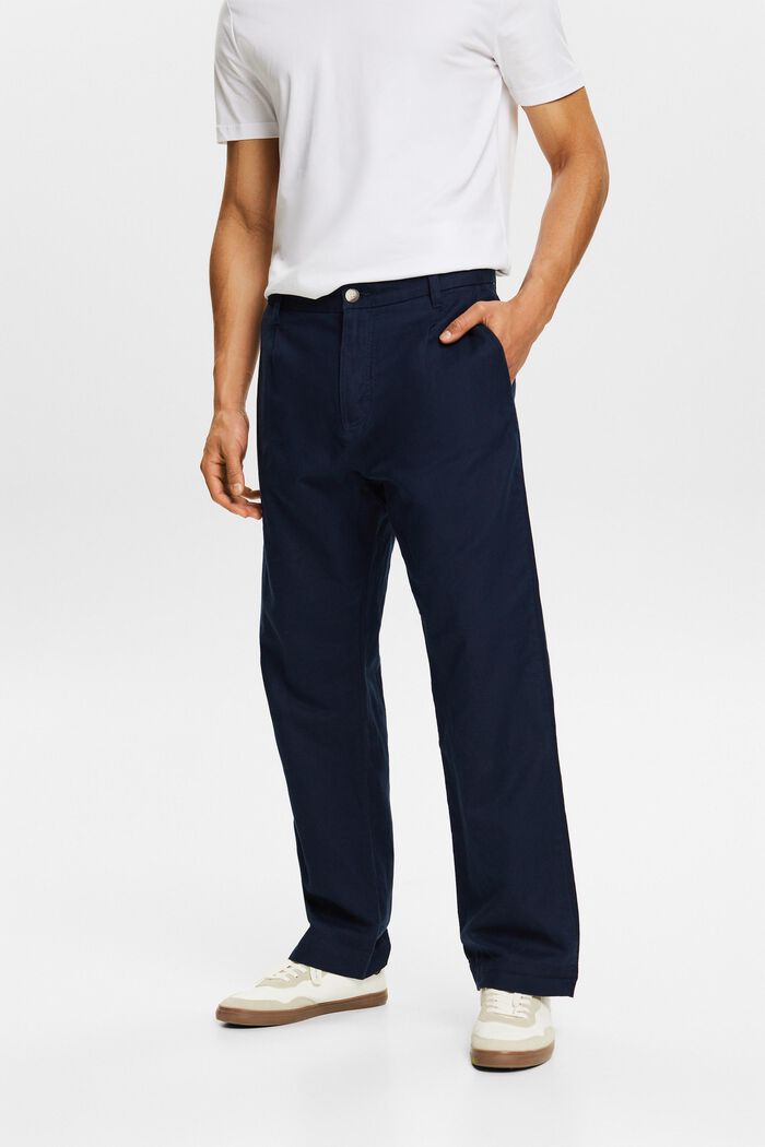 Pantalon de coupe droite en lin et coton, NAVY, detail image number 0