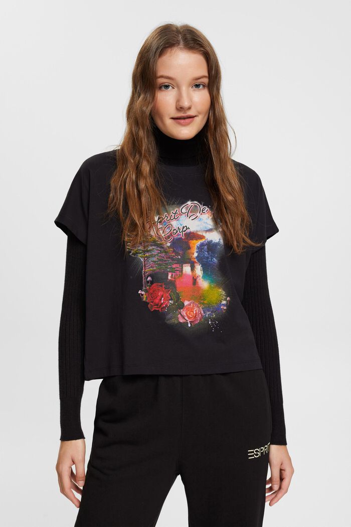 T-Shirt mit Print, 100 % Baumwolle, BLACK, detail image number 0