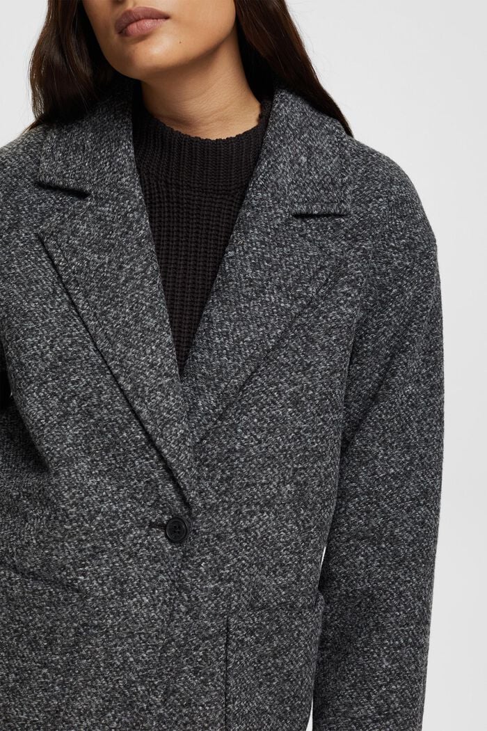 Mantel aus einem gesprenkelten Wollmix, BLACK, detail image number 4