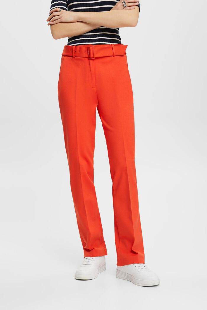Pantalon taille haute à ceinture, ORANGE RED, detail image number 0
