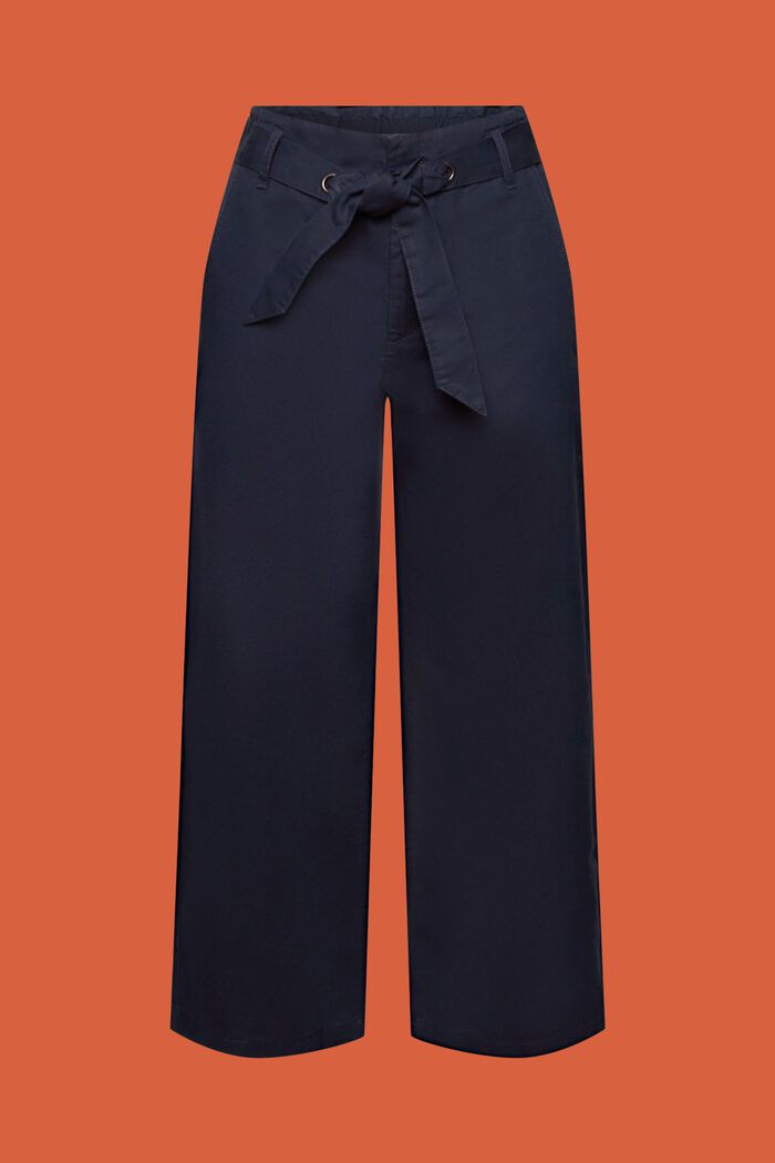 Jupe-culotte en coton et lin dotée d’une ceinture à nouer, NAVY, detail image number 7