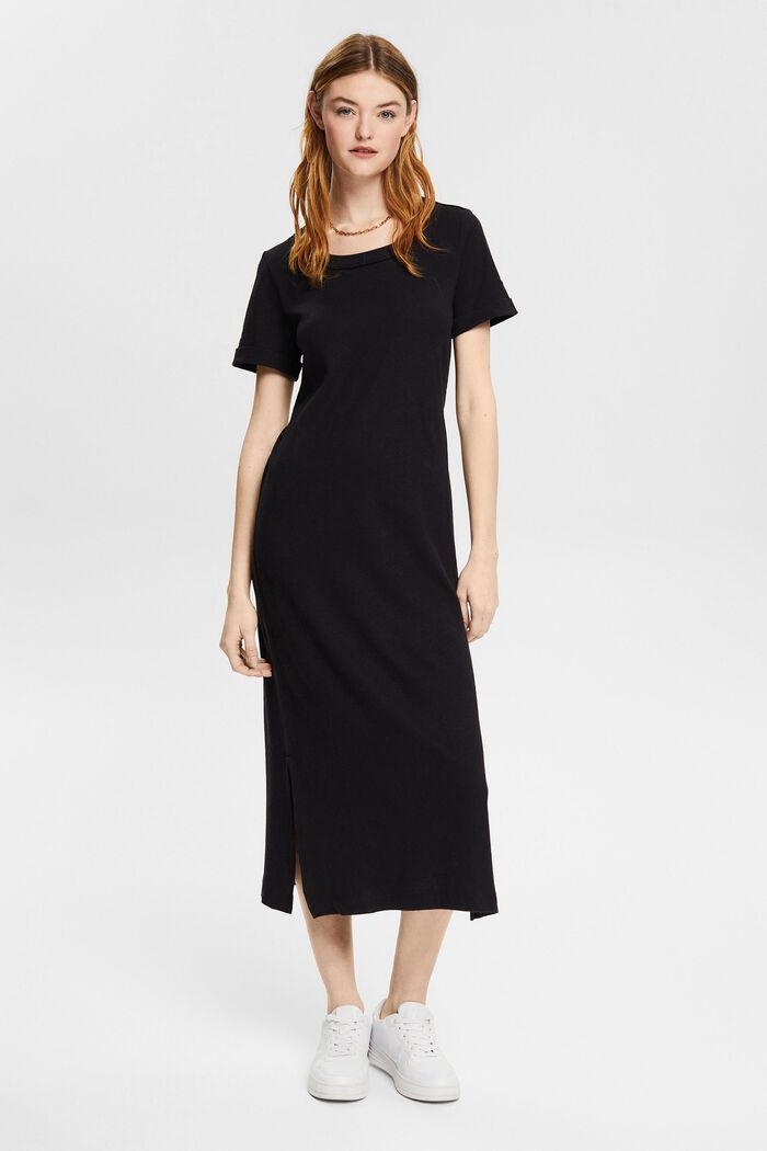 À teneur en lin : la robe chemisier longueur midi, BLACK, detail image number 0