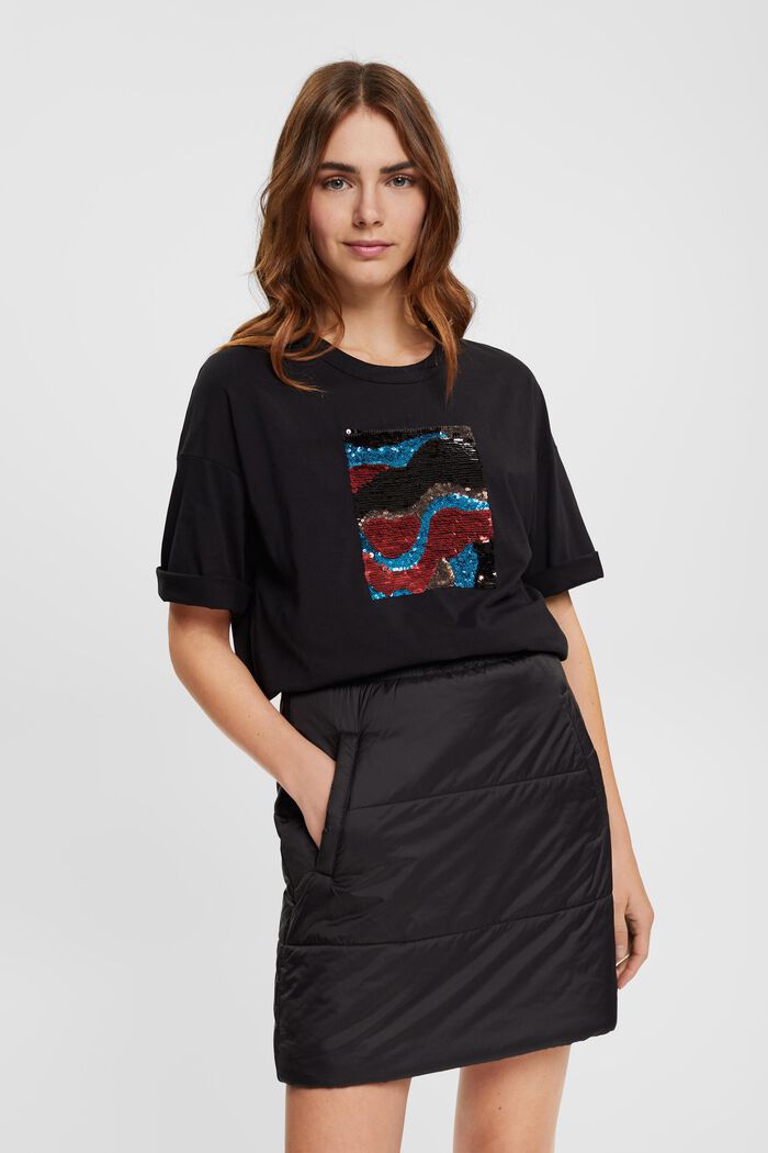 Oversize-T-Shirt mit Paillettenapplikation, BLACK, detail image number 1