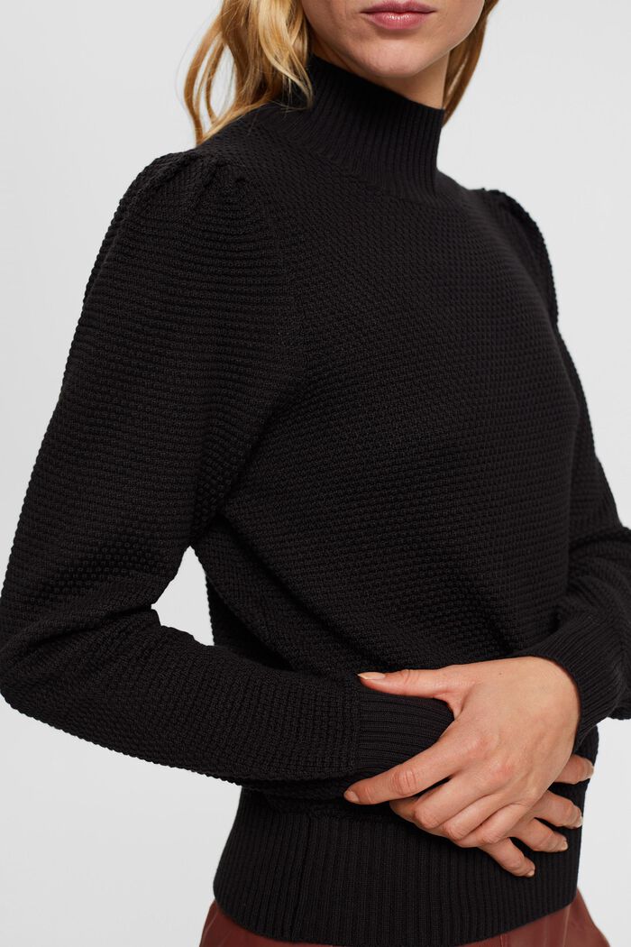 Strukturierter Pullover mit Stehkragen, BLACK, detail image number 0