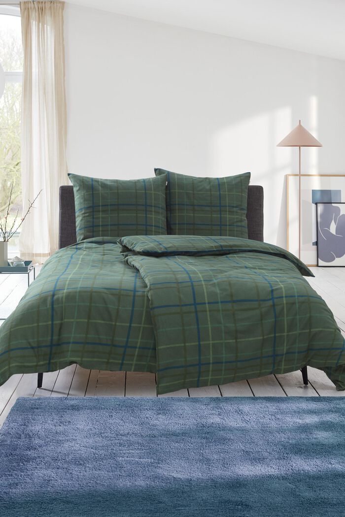 Parure de lit à carreaux en flanelle, GREEN, detail image number 0