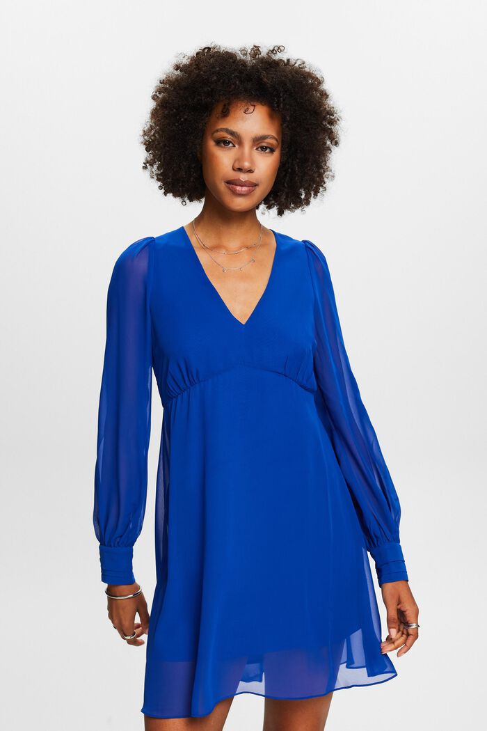 Mini-robe en mousseline à encolure en V, BRIGHT BLUE, detail image number 0