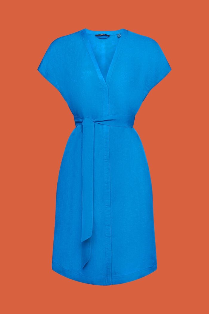 Robe tunique à ceinture en lin mélangé, BRIGHT BLUE, detail image number 5